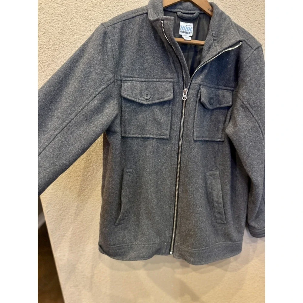 Old Navy Jacket Youth Large 12/14Full Zip Wool Blend‎ Moto Dark Gray Outdoor